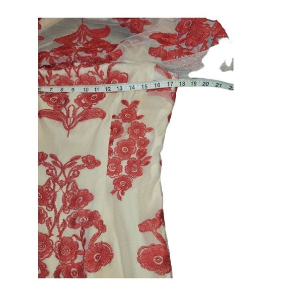 Forever Unique Rosier Frill Lace Foral Embroidered Holiday Dress Red Nude Tan 12 - Picture 9 of 11